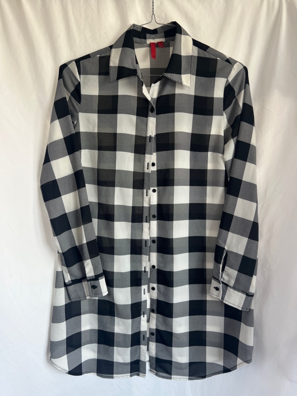 Black and White Check Button-Front Shirt Dress